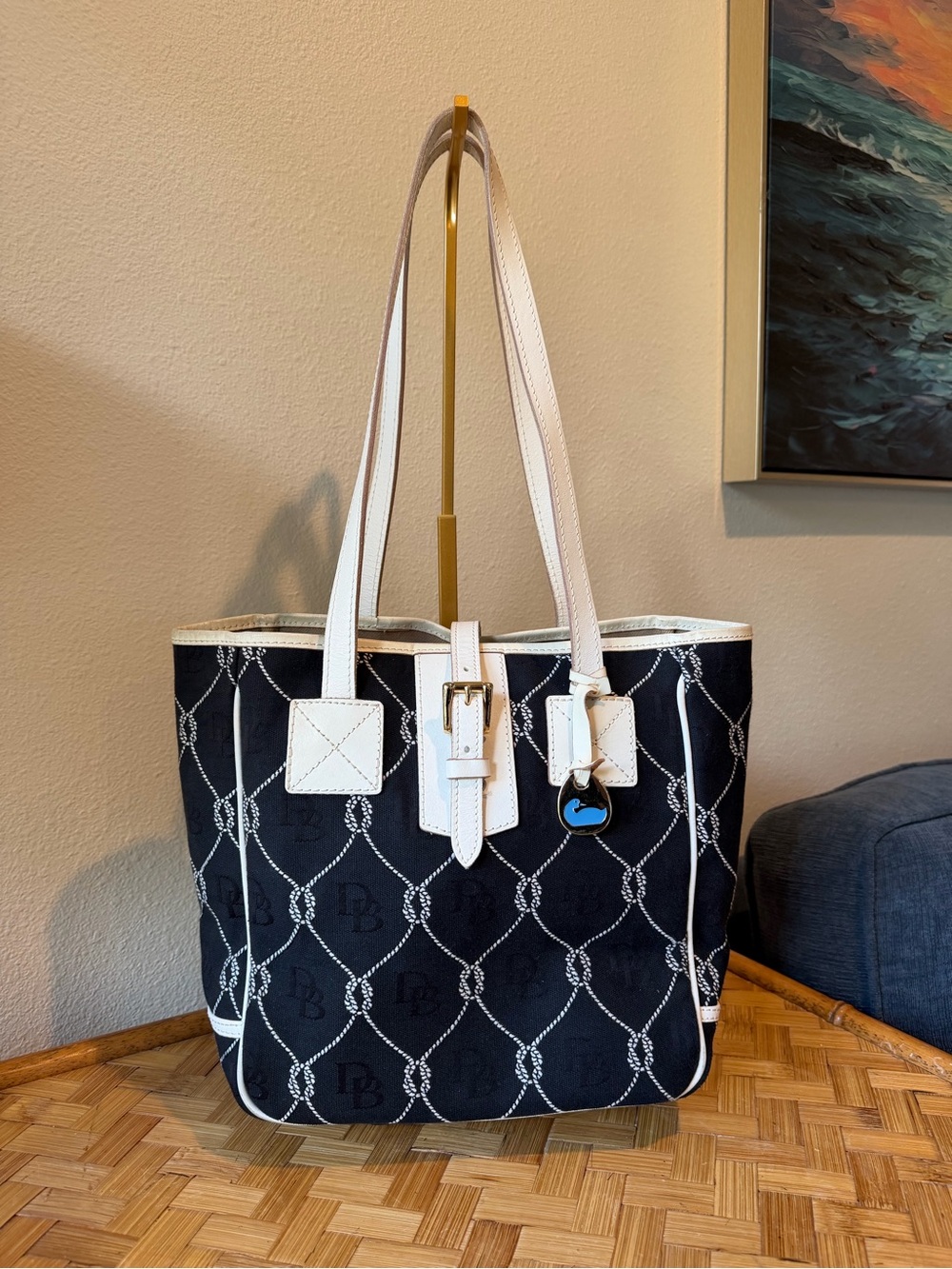 Dooney & Bourke Vintage Canvas and Leather Nautical Signature Monogram Tote EUC